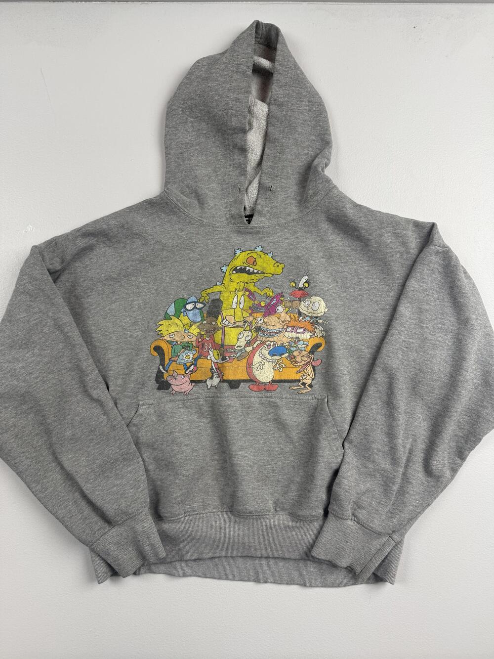 LIFE Hoodie Sweatshirt Mens XL Gray Pullover Fleece Nickelodeon 90s Cartoon